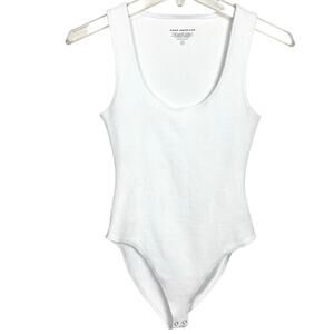 Good American Womens Micro Rib Cotton Bodysuit Scoop Neckline Tank White Size 2